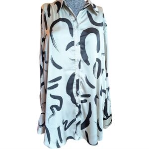 Milk & Honey Black & White Abstract Brushstroke Blouse Sz XL